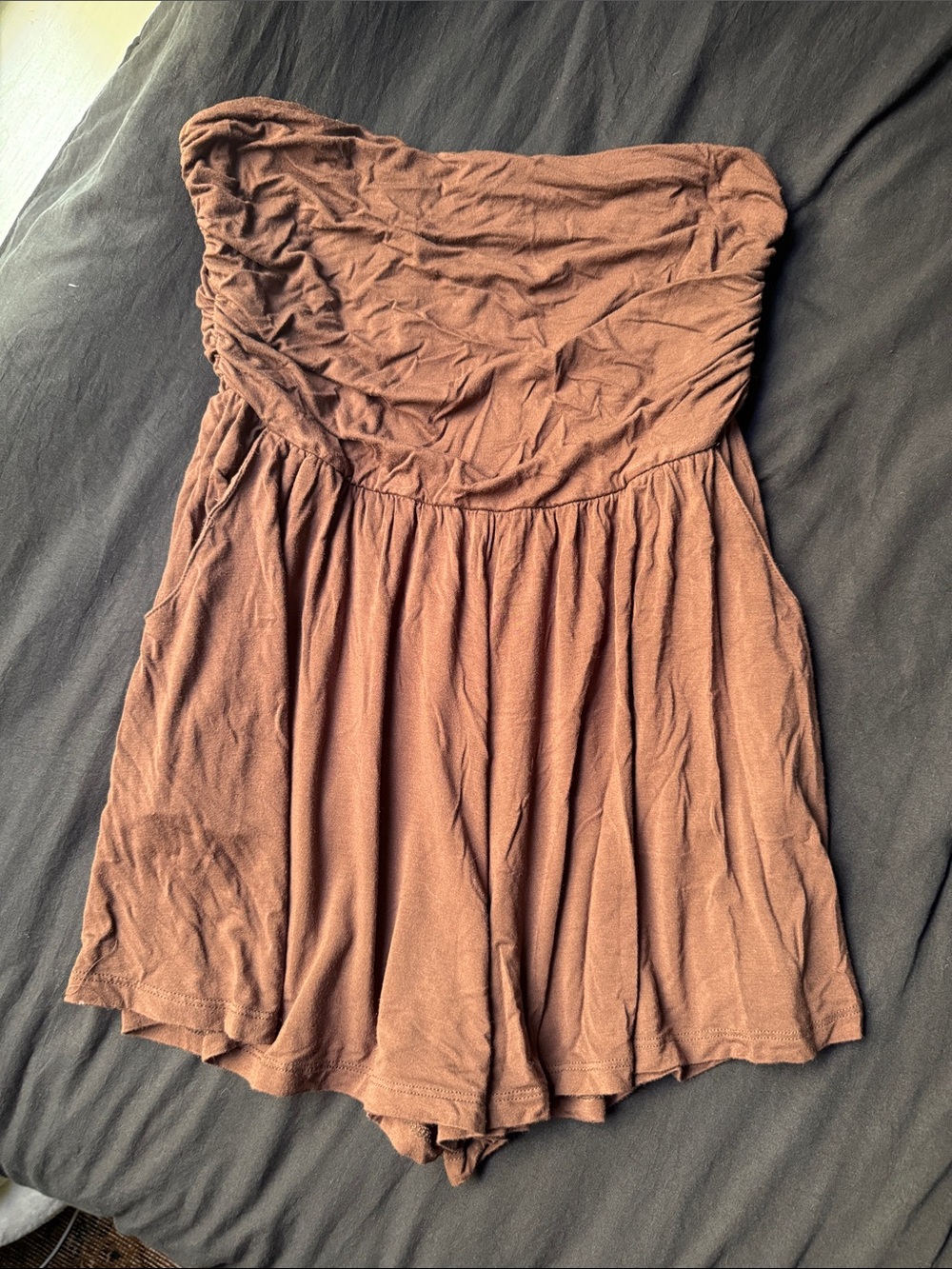 Strapless Brown Summer Romper Dress